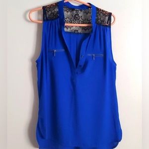 XOXO Royal Blue and Black Lace Tank Blouse Medium